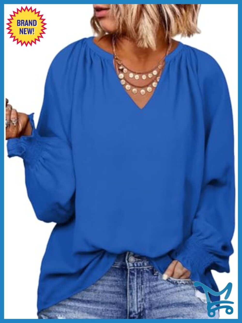 Plus Size Chiffon Blouse V Neck Smocked Long Sleeve Tunic Top